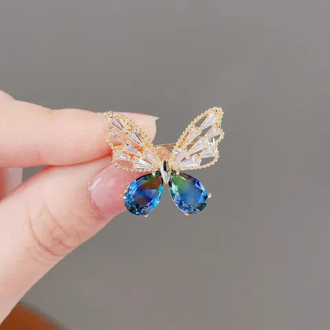 Luxuriöse Blaue Schmetterlingsbrosche Für Damen Vintage Legierung Strass Edelstein Anstecknadel Für Hochzeitsbankett Anzug