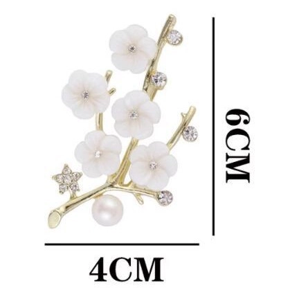 Eleganter Legierung Weißer Pflaumenblüten Brosche Für Damen Vintage Blumen Zweig Pin Mit Künstliche Perle Strass Eingelegt Mode Schmuck Zubehör
