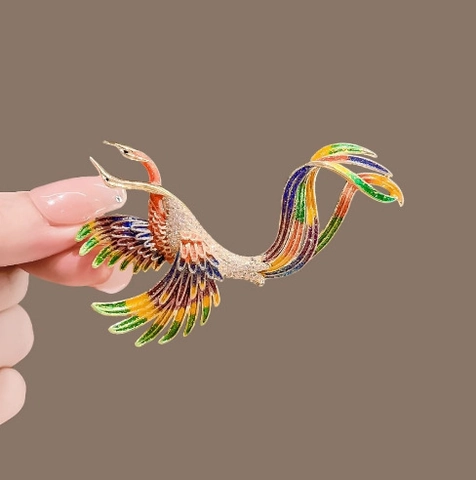 Broche de Fénix de Estilo Chino Vintage para Mujer Aleación de Lujo Esmalte Colorido Diamante de Imitación Alfiler Joyería