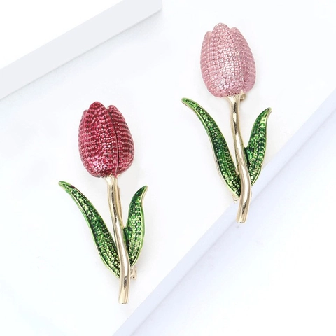 Elegant Alloy Tulip Flower Brooch Pins For Women Enamel Rhinestone Artificial Pearl Floral Brooches For Wedding Jewelry Gift