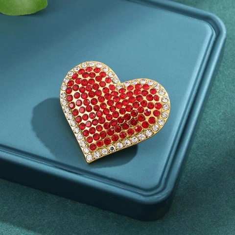 Elegante Spilla a Cuore per Donna Con Strass Rossi e Bianchi Lega Dorata Cuore Corsage Spilla per Giacca da Abito Gioielli Regalo