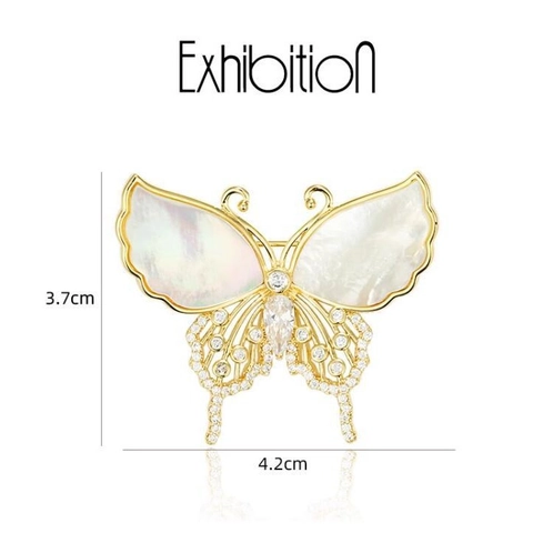 Vintage Französischer Stil Gold Schmetterling Brosche Für Damen Künstliche Muschel Eingelegt Elegant Tierform Strass Corsage