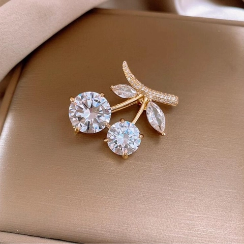 Mode Kirsche Frucht Brosche Für Damen Gold Legierung Strass Anstecknadel Exquisite Anzug Korsage Dekorative Schmuck Zubehör Geschenk
