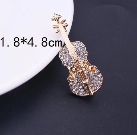 Elegante Broche de Violín de Moda para Mujer de Aleación con Diamantes de Imitación Incrustados Alfiler de Cárdigan Joyería Oro Plata