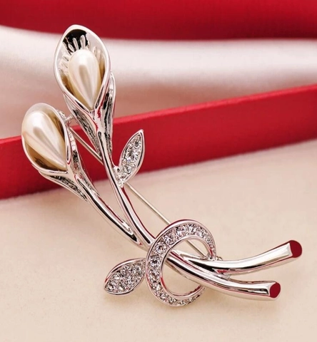 Elegante Spilla a Tulipano a Calla per Donna Oro Rosa Argento Lega Perla Artificiale Strass Matrimonio Banchetto Gioielli