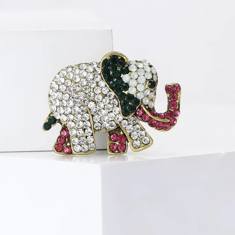 Vintage Alloy Elephant Brooch With Multicolor Rhinestones Retro Animal Lapel Pin For Women Men Clothing Decor Accessories