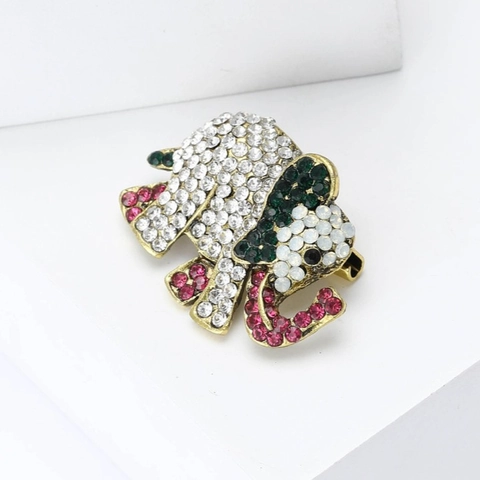 Vintage Alloy Elephant Brooch With Multicolor Rhinestones Retro Animal Lapel Pin For Women Men Clothing Decor Accessories