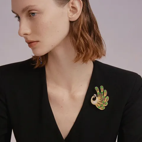 Broche de Fénix de Pavo Real de Aleación de Tono Dorado Vintage Con Diamantes de Imitación de Color Verde Esmeralda para Mujer Joyería de Moda