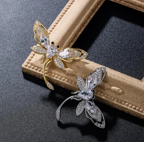 Elegante Broche de Libélula Vintage Para Mujer Aleación Diamantes de Imitación Zirconia Alfiler de Ropa Para Boda Banquete Fiesta Accesorio Estilo Coreano