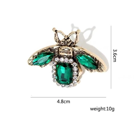 Broche Abeille en Alliage de Cristal de Luxe pour Femmes Vintage Vert Champagne Strass Insecte Épingle Bijoux de Décoration