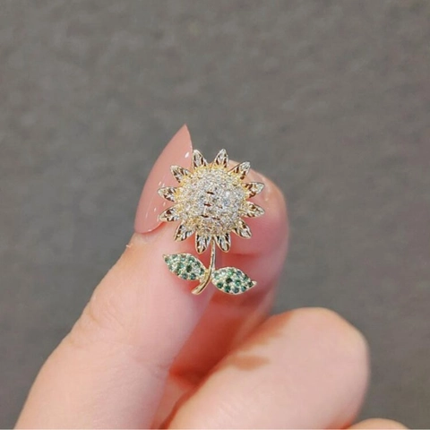 Zonnebloem Broche Legering Verguld Strass Zirkonia Bloem Reversspeld Anti-Blootstelling Kleding Decoratie Sieraden Voor Dames