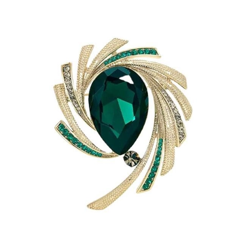Broche de Luna de Aleación de Oro Vintage Gema Artificial Verde Strass Joyería Elegante para Mujer Accesorio de Moda