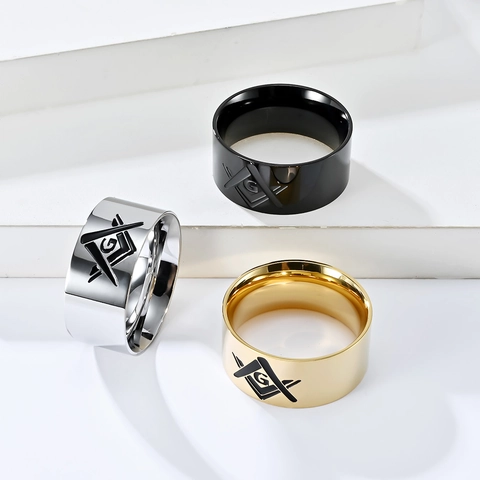 Anillo Masónico de Acero Inoxidable Vintage para Hombre Sello Cuadrado Compás Escuadra G Hermandad Joyería Pulida