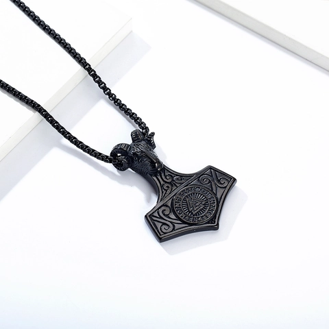 Collar De Colgante Vintage Vikingo Martillo De Thor Mjölnir Para Hombre Acero Inoxidable Valknut Runa Cabeza De Carnero Joyería Pagana