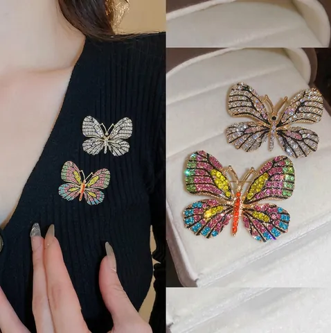 Vintage Alloy Butterfly Brooch Pin For Women Elegant Rhinestone Inlaid Fashion Accessory For Suit Coat Scarf Decoration