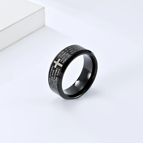 Bague en Acier au Tungstène Pour Hommes Avec Croix et Versets Bibliques Gravés au Laser Anneau Poli Bijoux Religieux Chrétiens