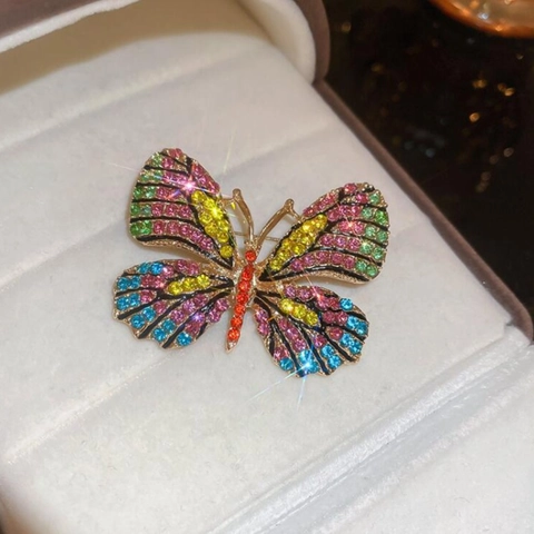 Vintage Alloy Butterfly Brooch Pin For Women Elegant Rhinestone Inlaid Fashion Accessory For Suit Coat Scarf Decoration