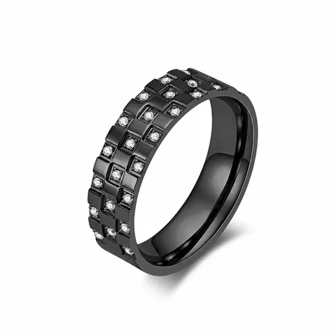 Bague en Acier Inoxydable à Carreaux avec Strass Minimaliste pour Hommes Femmes Bijoux de Mode Individuels Accessoires de Bague