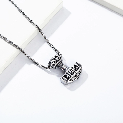 Collar con Colgante de Martillo de Thor Nórdico Vintage de Acero Inoxidable para Hombre Retro Viking Mjolnir Runa Punk Hip Hop Joyería