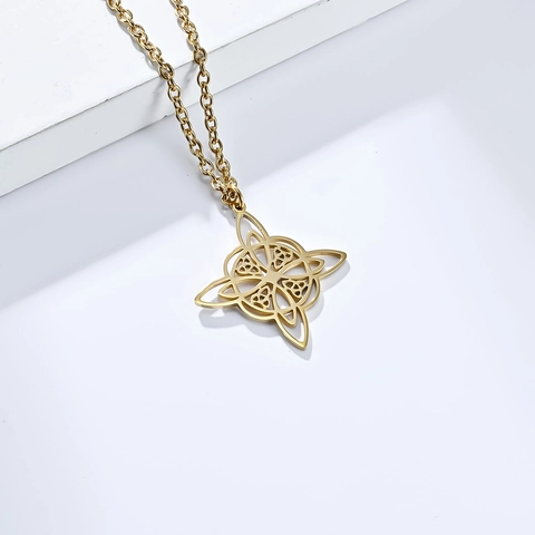 Nordic Witch's Knot Stainless Steel Necklace For Men Women Celtic Eternal Knot Geometry Pendant Gothic Jewelry Gift