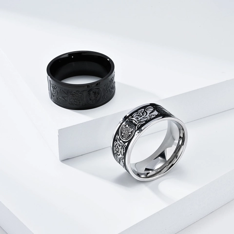 Nordic Viking Celtic Knot Dragon Stainless Steel Ring For Men Women Vintage Punk Gothic Triskele Pattern Band Jewelry