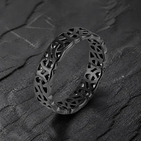 Bague Nordique Viking Nœud Celtique Ajouré Acier Inoxydable Vintage Punk Anneau Bijoux de Doigt Pour Hommes Quotidien