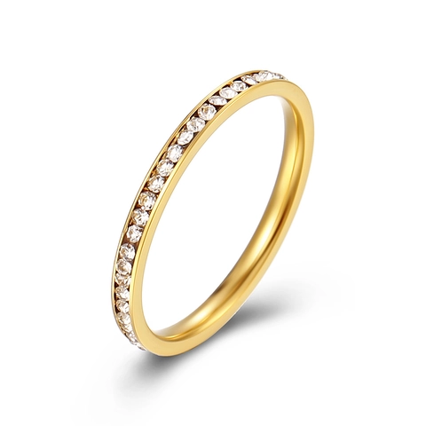 Stainless Steel Ring With Rhinestone Inlaid Minimalist Thin Eternity Finger Band Jewelry For Women