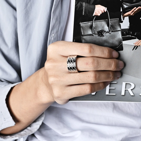 Herren Edelstahl Gehämmerter Ring Wabenstruktur Breit Band Persönlichkeit Trendig Nische Design Maskulin Schmuck Geschenk Für Herren