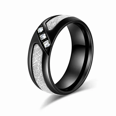 Anillo de Acero Inoxidable con Textura de Meteorito para Hombre Mujer Triple Incrustación de Strass Joyería de Moda