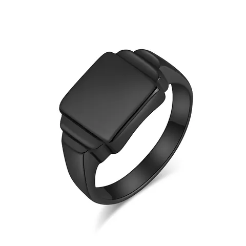 Minimalist Stainless Steel Square Signet Ring Polished Smooth Surface Geometric Tiered Side Ring For Unisex Fashion Jewelry