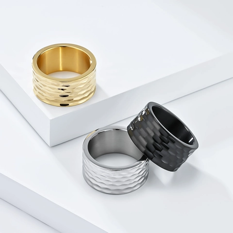 Herren Edelstahl Gehämmerter Ring Wabenstruktur Breit Band Persönlichkeit Trendig Nische Design Maskulin Schmuck Geschenk Für Herren