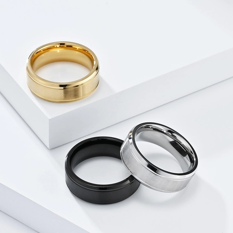 Bague Anneau Minimaliste en Acier Inoxydable Brossé Mat Poli pour Hommes Femmes Unisexe Bijoux Industriels Ajustement Confort Mariage