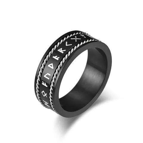Anillo Vintage de Acero Inoxidable Con Runas Vikingas Nórdicas Para Hombre Mujer Símbolos Rúnicos Grabados Con Borde de Cuerda Retorcida