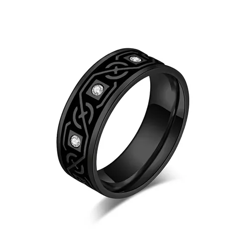 Bague en Acier Inoxydable Nœud Celtique Nordique Rétro pour Hommes Incrustation de Strass Anneau Géométrique Bijoux