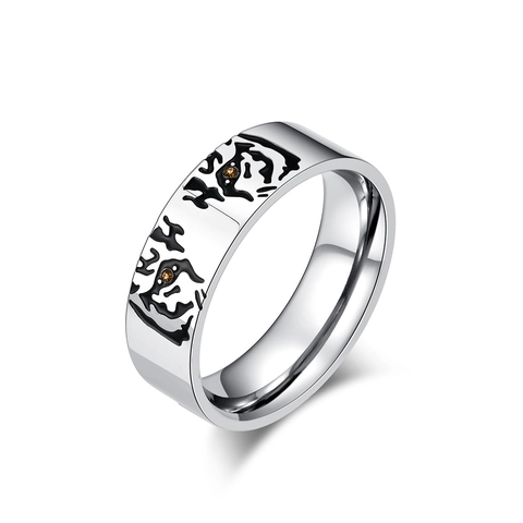 Stainless Steel Animal Sketch Ring For Men Women Polished Tiger Wolf Cat Head Engraved Rhinestone Inlaid Band Fashion Jewelry