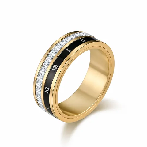 Bague en Acier Inoxydable avec Chiffres Romains et Strass pour Femmes Hommes Luxe Émail Alliance Bijoux Cadeau