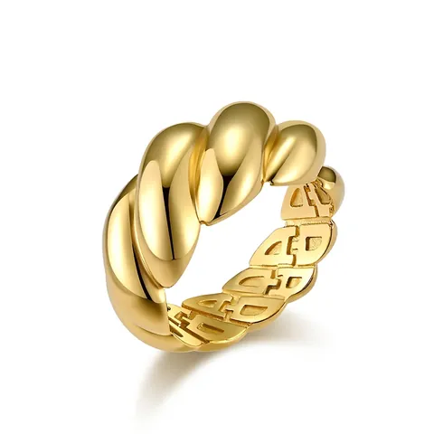 Mode Edelstahl 18K Vergoldet Gedreht Croissant Ring Für Damen Poliert Geometrisch Leichter Luxus Statement Fingerring Schmuck