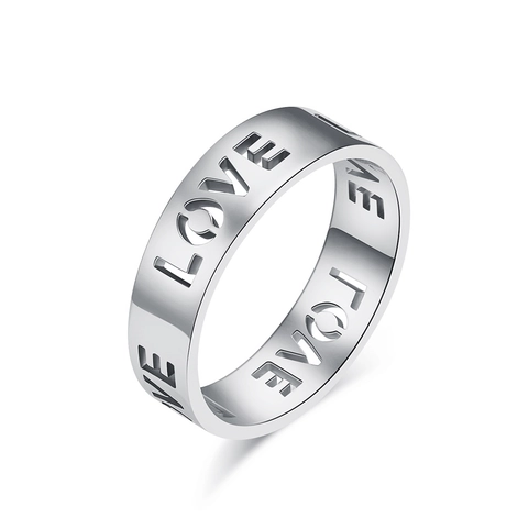 Anillo de Banda Minimalista de Acero Inoxidable LOVE Letra Hueca para Hombres Mujeres Unisex Joyería de Moda Regalo