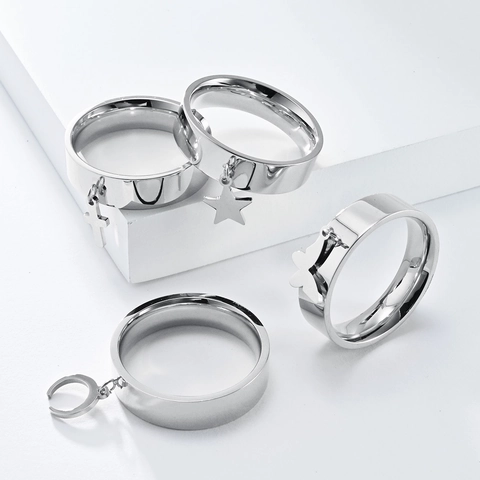 Minimalist Stainless Steel Dangle Charm Ring For Women Men Unisex Gold Silver Star Moon Butterfly Cross Polished Jewelry