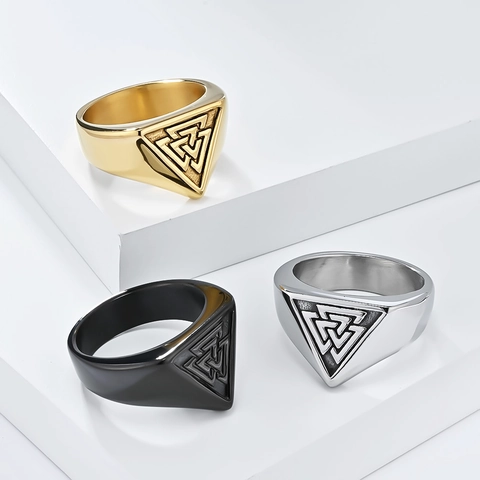Nordic Viking Valknut Ring Men Stainless Steel Triangle Signet Ring Vintage Odin Symbol Mythology Jewelry Jewelry Ring Gift