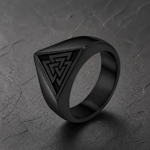 Nordic Viking Valknut Ring Men Stainless Steel Triangle Signet Ring Vintage Odin Symbol Mythology Jewelry Jewelry Ring Gift
