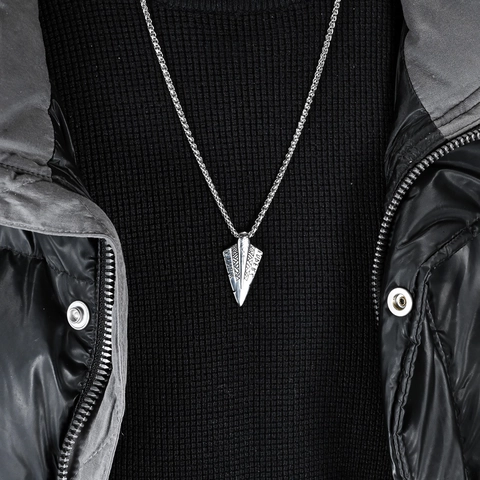 Nordic Viking Rune Arrowhead Pendant Necklace Vintage Stainless Steel Engraved Runic Cultural Jewelry For Men Silver Black