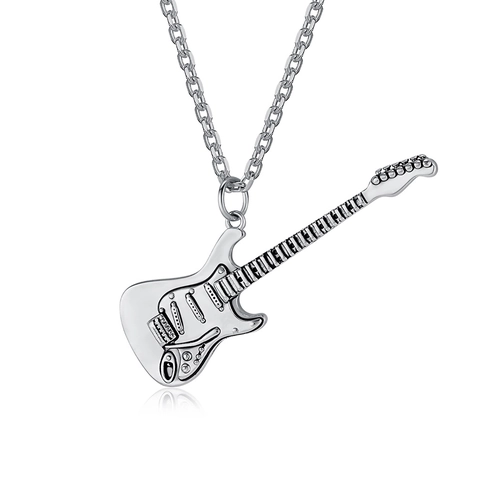 Stainless Steel Electric Guitar Pendant Necklace For Men Women Hip Hop Rock Music Jewelry Personalized Polished Guitar Charm Necklaces Gift