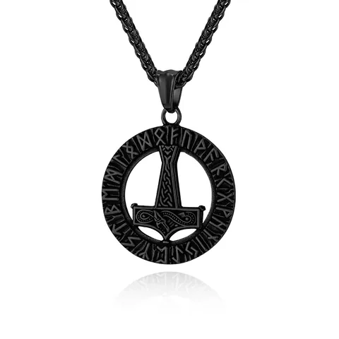 Vintage Viking Stainless Steel Necklace Men Nordic Mythology Runic Mjolnir Thor Hammer Pendant Retro Gothic Ethnic Jewelry Gift