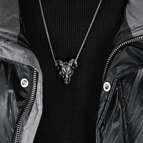 Collar de Calavera de Cabra de Acero Inoxidable Gótico Punk Colgante de Cabeza de Cabra Satán Diablo Collar para Hombres Mujeres Joyería