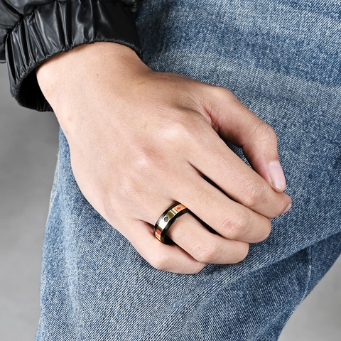 Stainless Steel Rotatable Spinner Ring For Men Women Poker Card Suits Heart Spade Pattern Anti Anxiety Decompression Band Ring Fashion Jewelry Gift