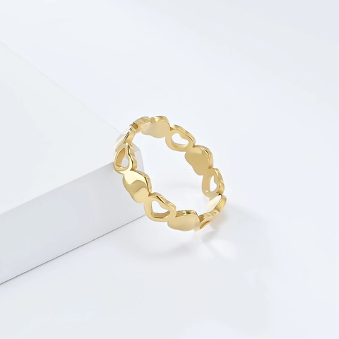 Anillo de Corazón Hueco de Acero Inoxidable para Mujer Chapado en Oro Plata Patrón de Amor Sólido Joyería de Moda