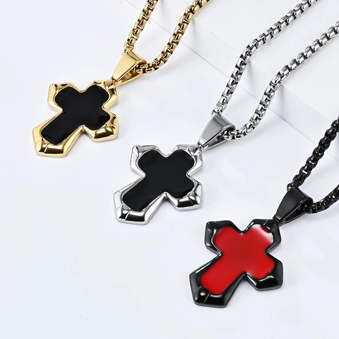 Collar con Colgante de Cruz de Acero Inoxidable Minimalista para Hombre Mujer Pulido Geométrico Esmalte Escudo Cruz Joyería Accesorios Diarios