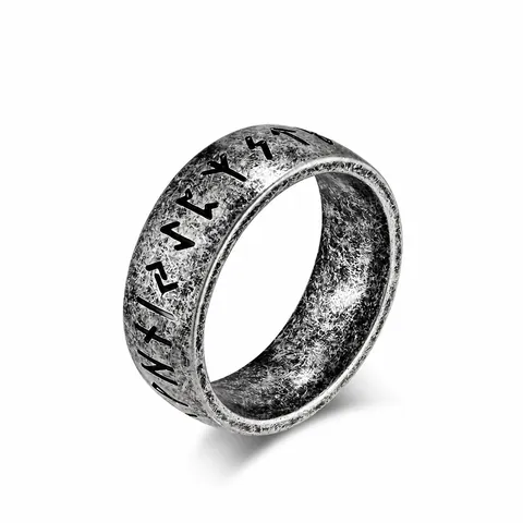 Vintage Nordic Viking Rune Stainless Steel Ring For Men Women Ancient Script Polished Band Ring Retro Ethnic Finger Jewelry