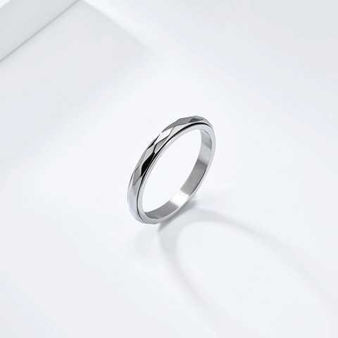 Anillo Spinner de Acero Inoxidable Unisex Rombo Geométrico Facetado Alivio del Estrés Banda Giratoria para Hombres Mujeres
